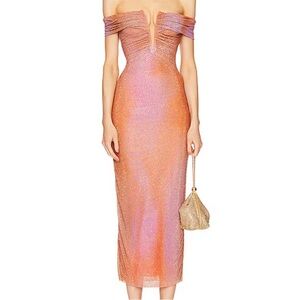 SELF PORTRAIT Orange Rhinestone Midi Dress US 2